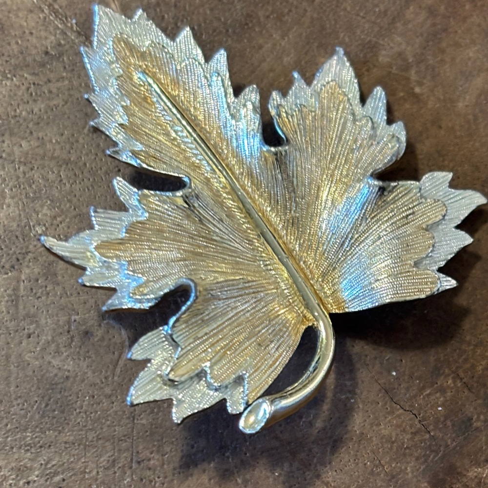 Vintage 1964 Sarah Coventry Maple Leaf Brooch  Gold and Silver Accent